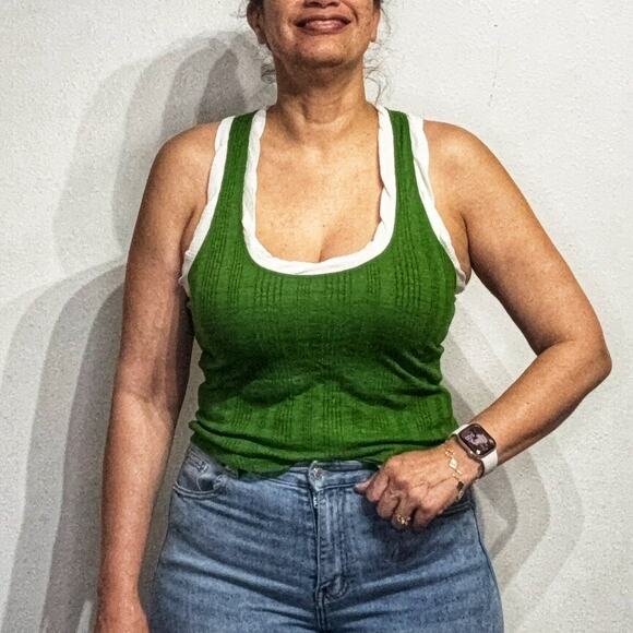 Pilcro Green Ribbed Racerback Tank Top Sz S - Picture 1 of 12